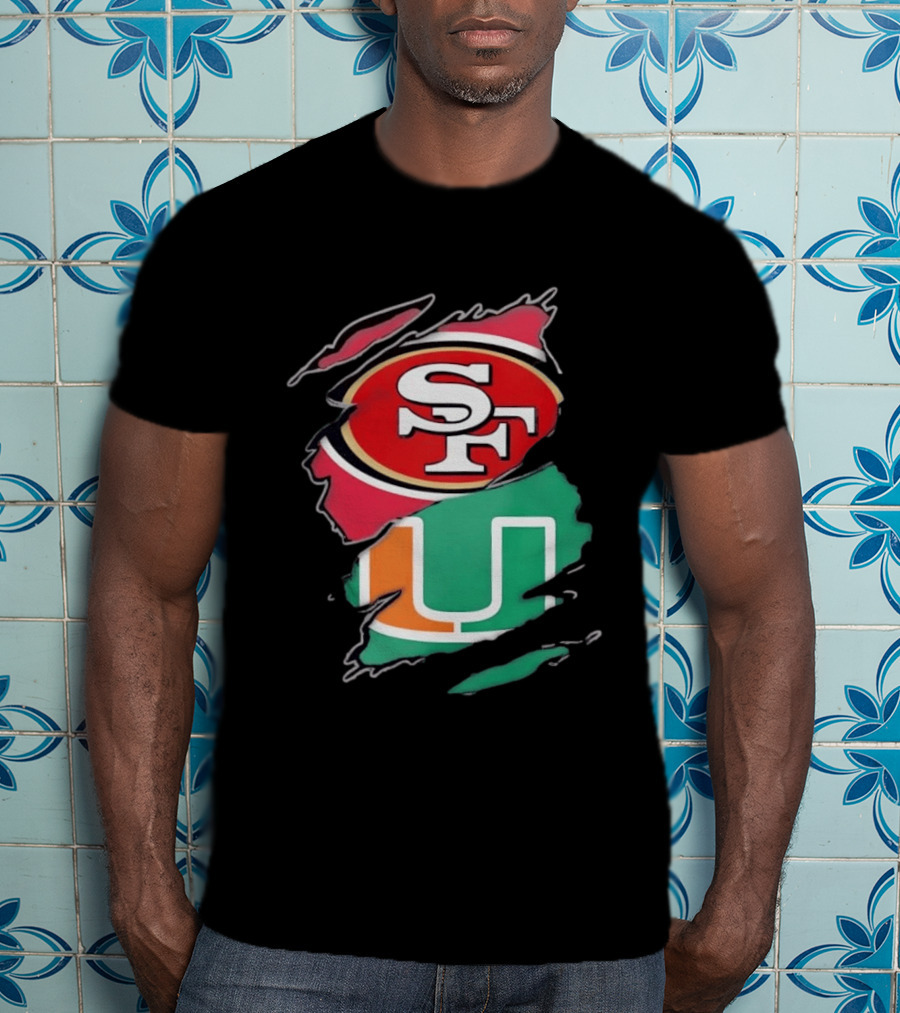 San Francisco 49ers SF And Miami Hurricanes U Distressed Logos T-Shirt