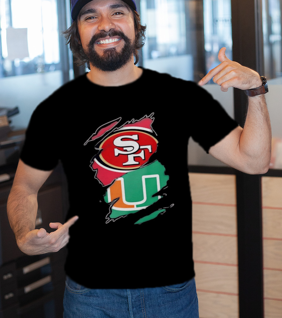 San Francisco 49ers SF And Miami Hurricanes U Distressed Logos T-Shirt