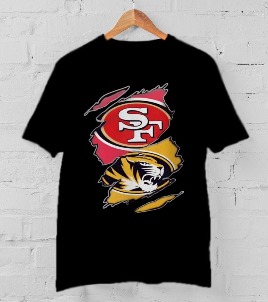San Francisco 49ers Missouri Tigers Distressed Logo Rip Claw Marks T-Shirt