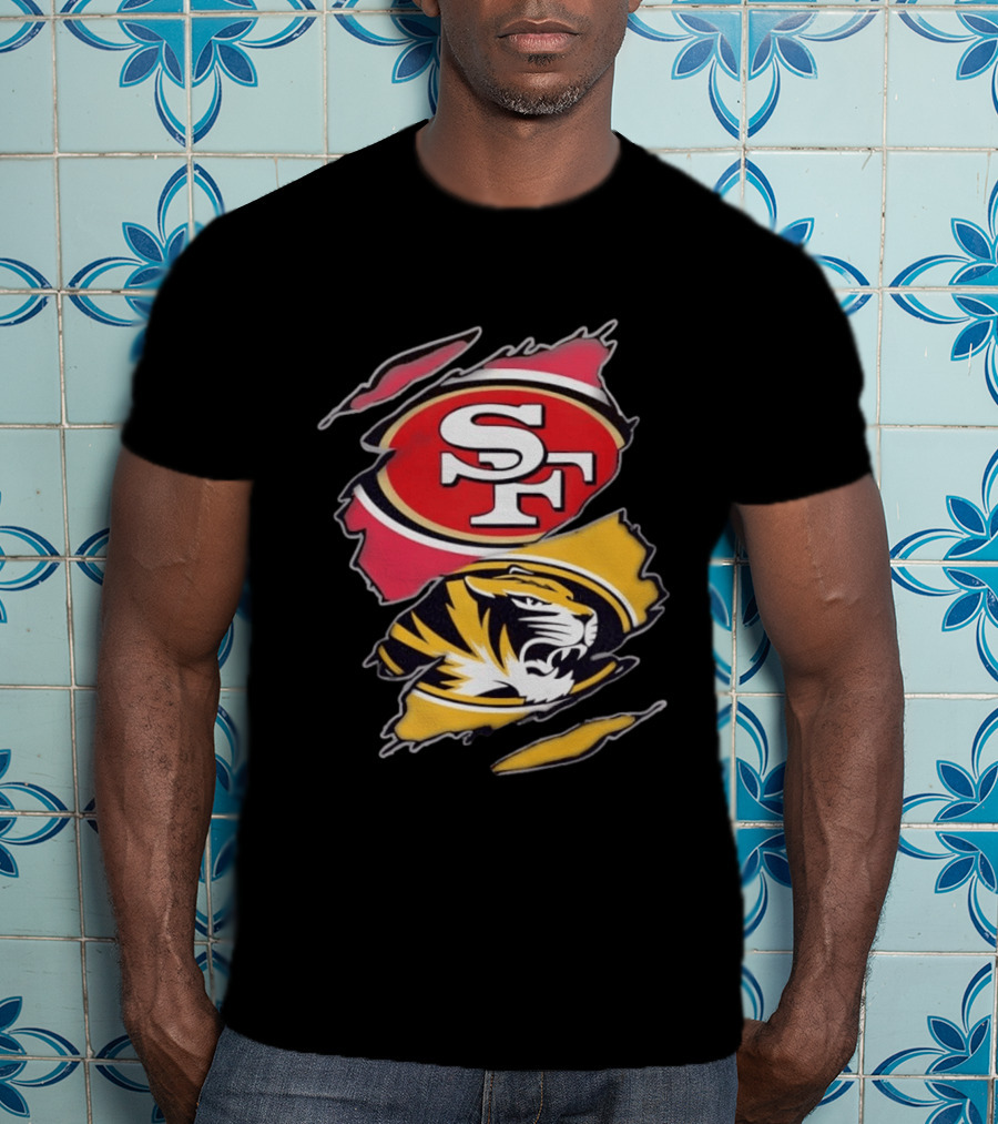 San Francisco 49ers Missouri Tigers Distressed Logo Rip Claw Marks T-Shirt