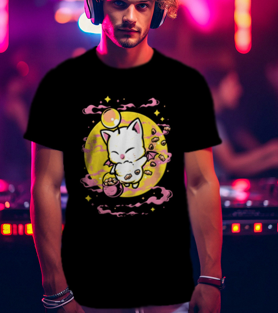 Moogle Cute Character With Candy Bucket And Glowing Yellow T-Shirt