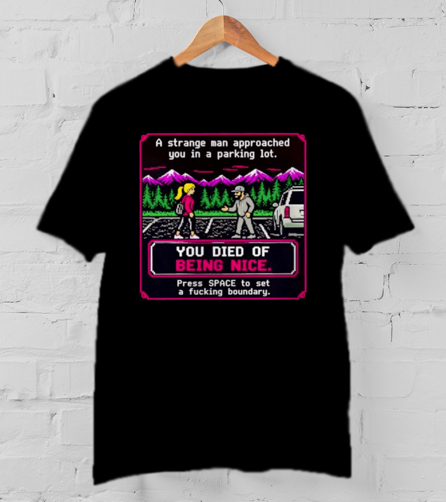 A Strange Man Approached You Arcade Style You Died Of Being Nice Press Space Boundary T-Shirt