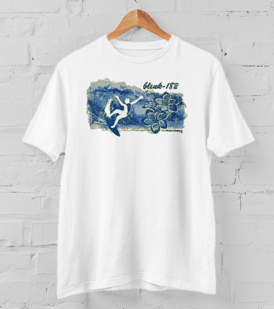 Blink 182 Surfer With Floral Wave T-Shirt