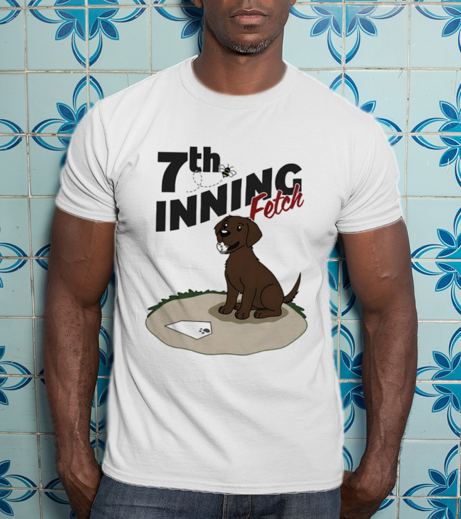 7th Inning Fetch Chocolate Lab Baseball Puppy T-Shirt