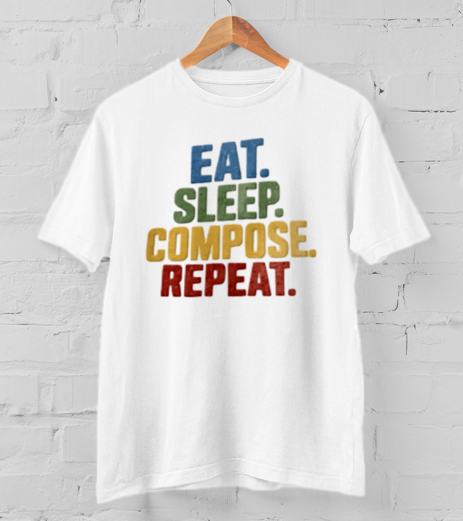 EAT Sleep Compose Repeat Distressed Block Multicolored T-Shirt