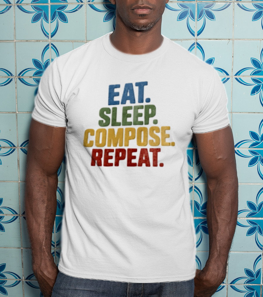 EAT Sleep Compose Repeat Distressed Block Multicolored T-Shirt