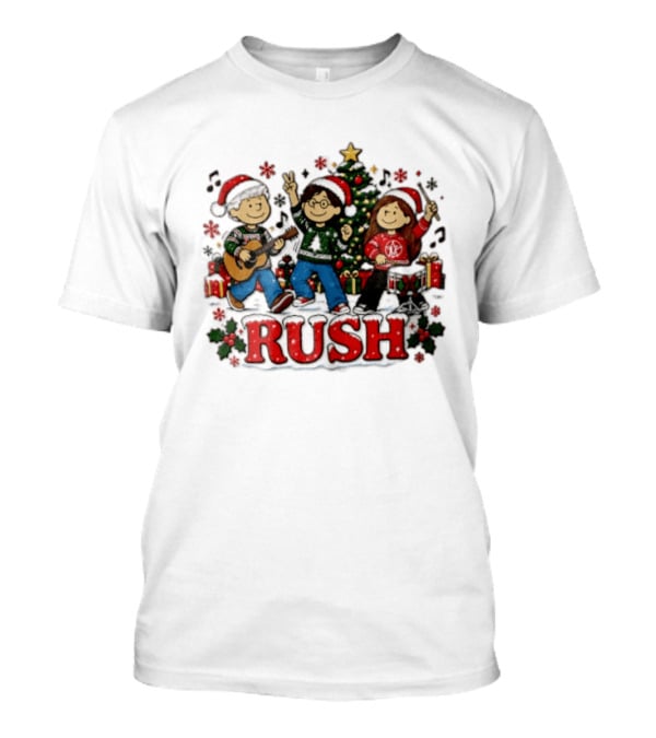 Rush Christmas Cartoon Characters Playing Instruments Festive Holiday Scene T-Shirt