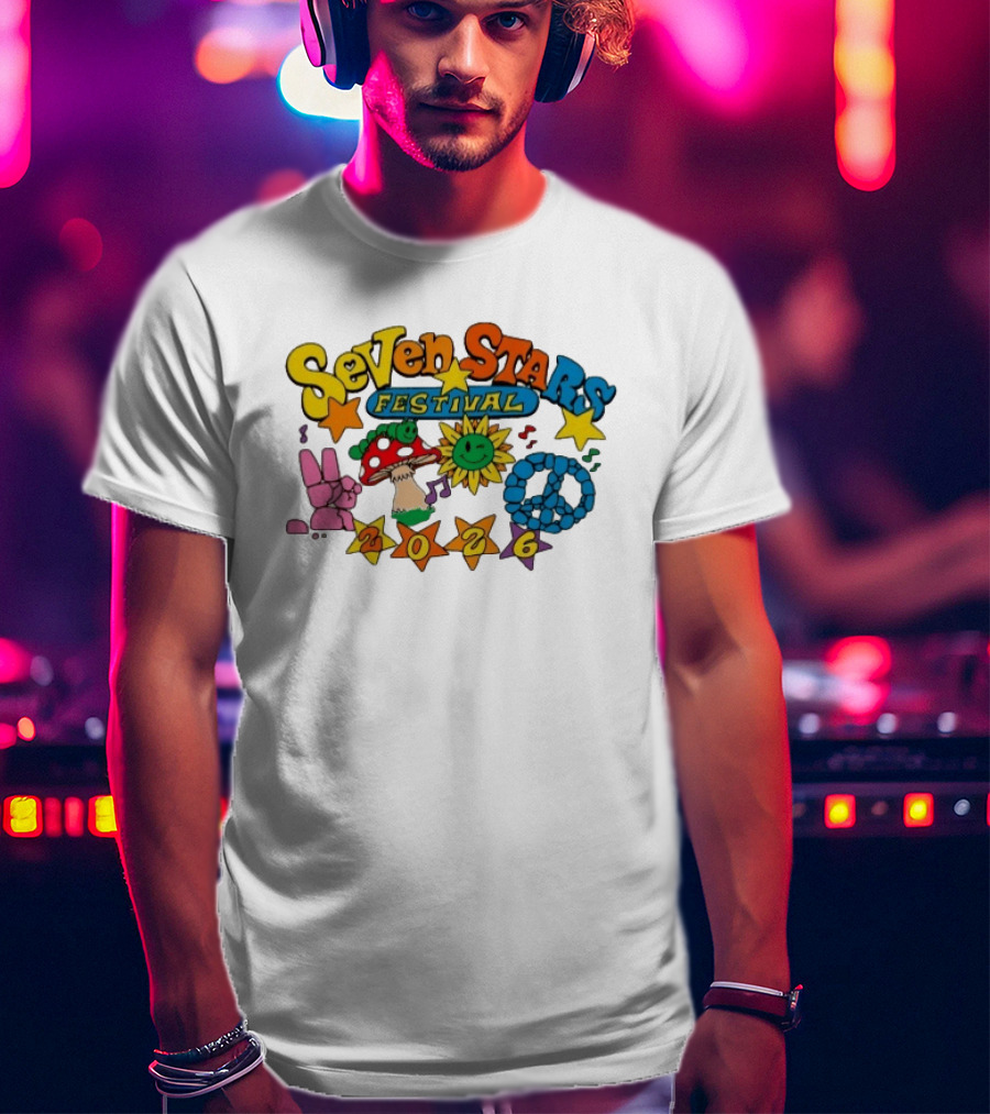 Seven Stars Festival 2026 Peace Mushroom Sun Music T-Shirt