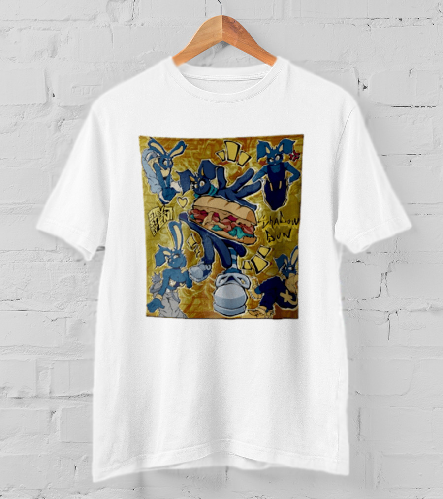Shadow Bun Blue Rabbit Characters With Sandwich And Stevobeni T-Shirt
