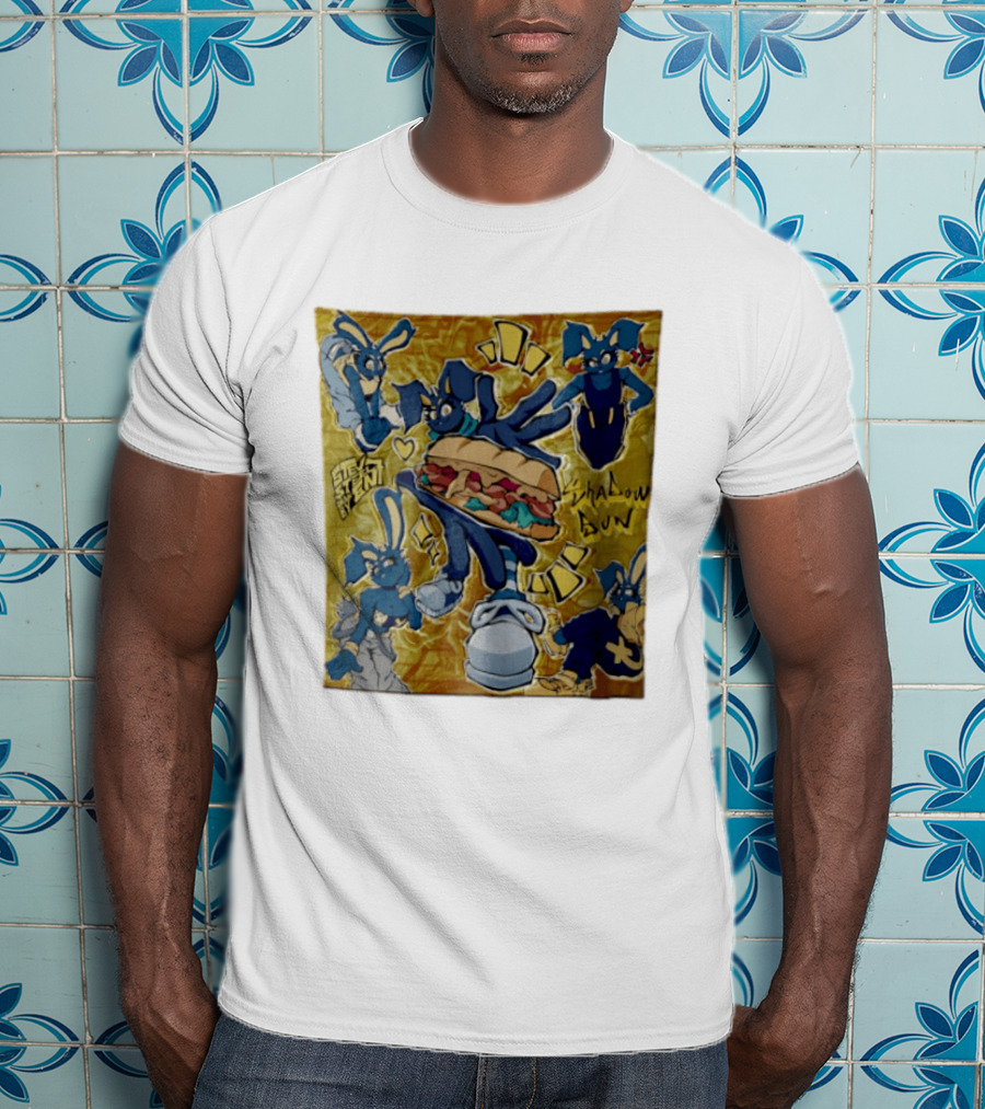 Shadow Bun Blue Rabbit Characters With Sandwich And Stevobeni T-Shirt