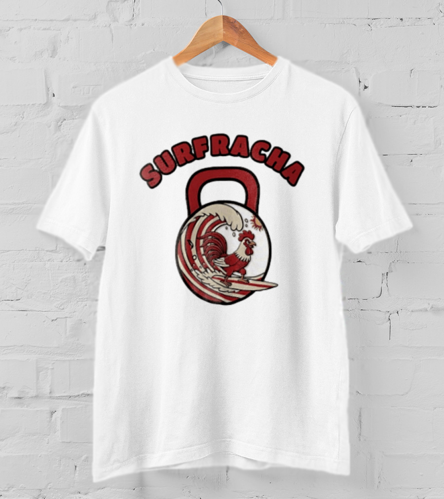 Surfracha Rooster Surfing Wave Kettlebell Sun Adventure T-Shirt