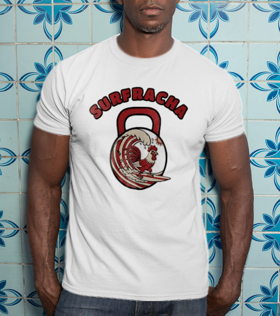 Surfracha Rooster Surfing Wave Kettlebell Sun Adventure T-Shirt