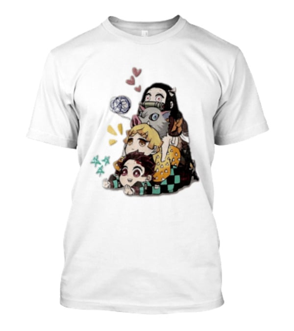 Tanjiro Kamado Zenitsu Agatsuma Inosuke Hashibira Nezuko Hearts Demon Slayer T-Shirt