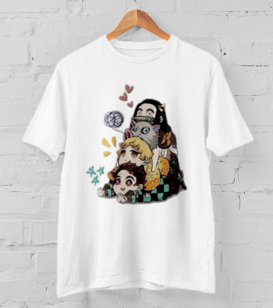 Tanjiro Kamado Zenitsu Agatsuma Inosuke Hashibira Nezuko Hearts Demon Slayer T-Shirt