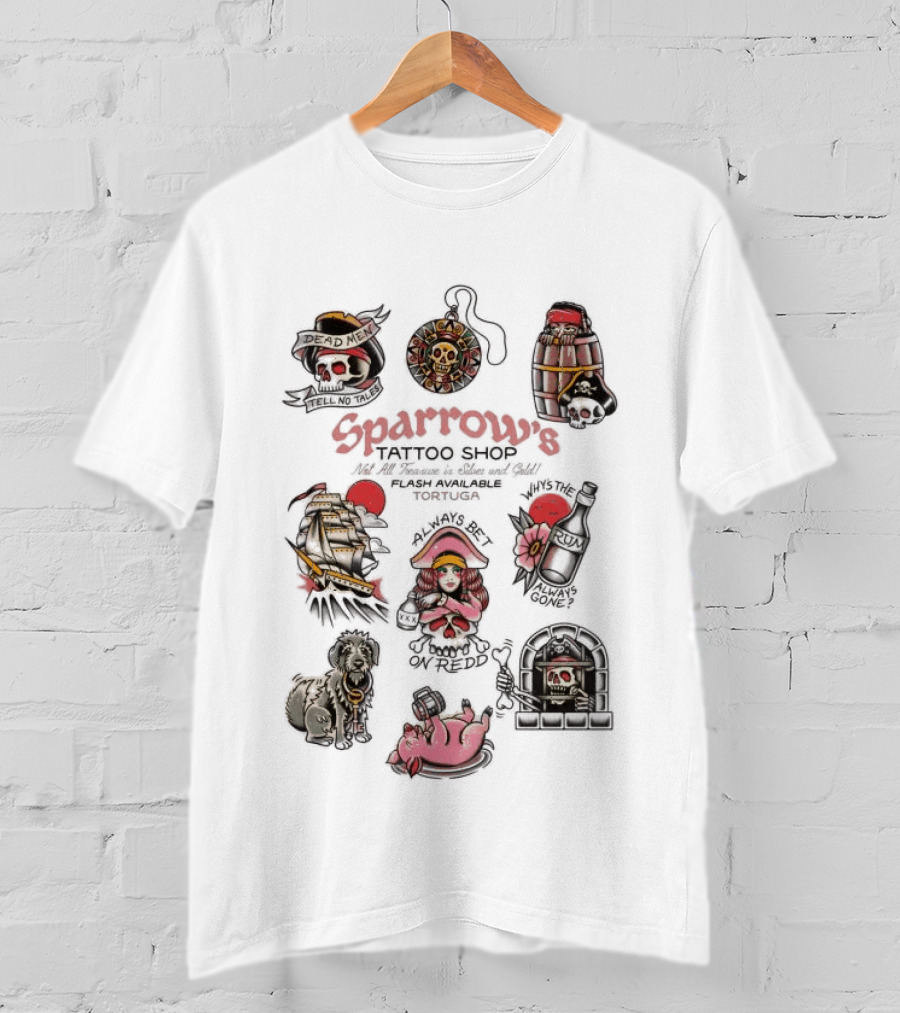 Sparrows Tattoo Shop Pirate Themed Art And Iconic Motifs Collection T-Shirt