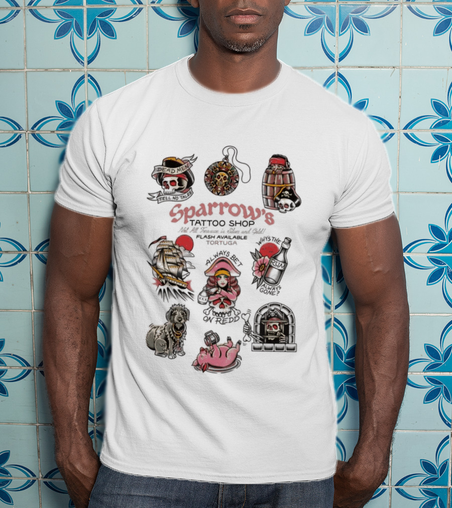 Sparrows Tattoo Shop Pirate Themed Art And Iconic Motifs Collection T-Shirt