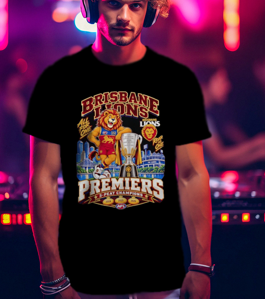Brisbane Lions 2026 AFL Premiers 3 Peat Champions Roar As One T-Shirt
