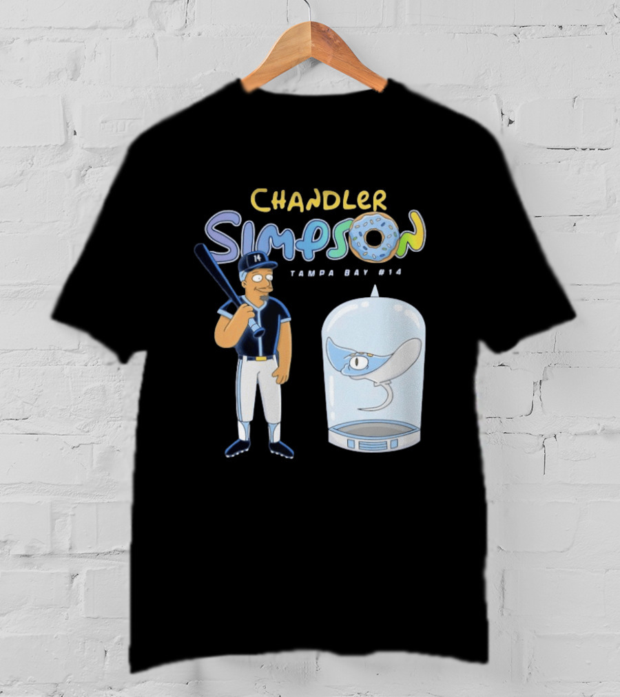 Chandler Simpson Tampa Bay Rays Cartoon Character #14 With Baseball Bat And Manta Ray T-Shirt
