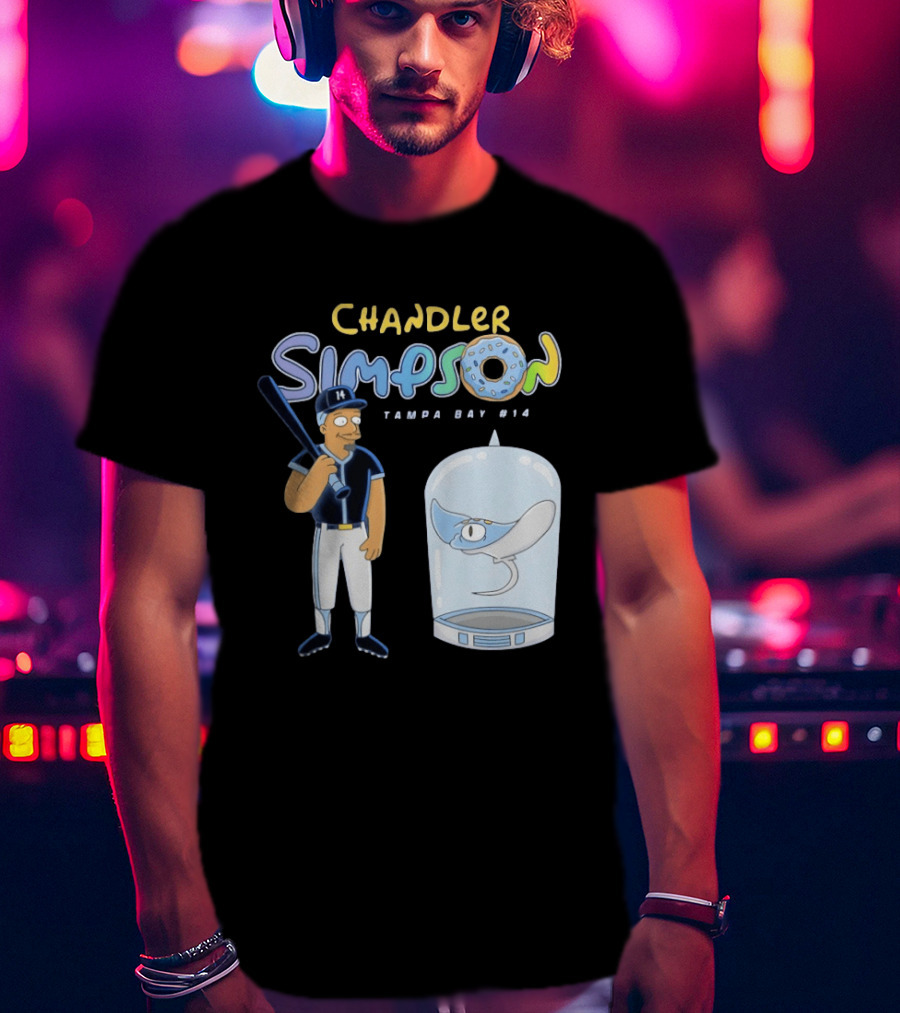 Chandler Simpson Tampa Bay Rays Cartoon Character #14 With Baseball Bat And Manta Ray T-Shirt