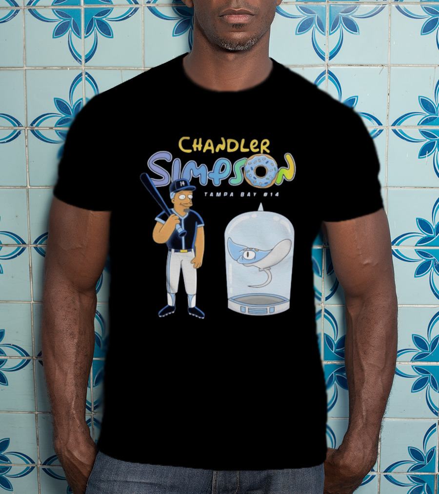 Chandler Simpson Tampa Bay Rays Cartoon Character #14 With Baseball Bat And Manta Ray T-Shirt