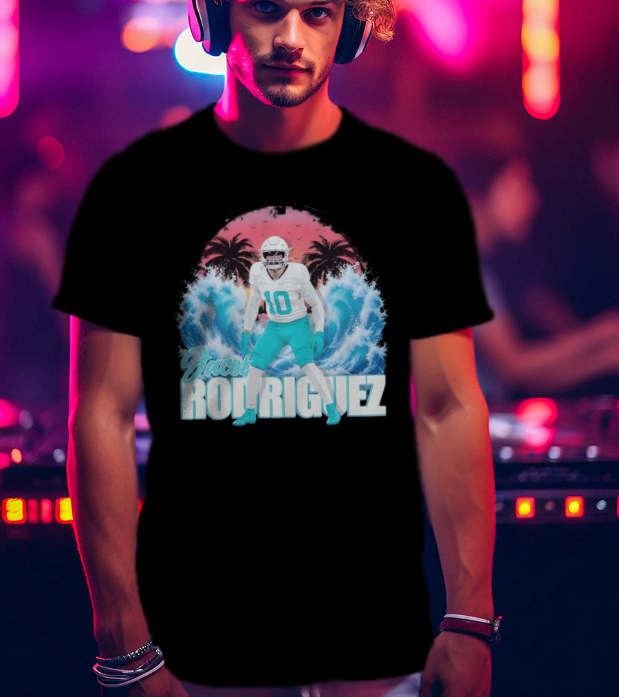 Jacob Rodriguez Miami Dolphins Tidal Wave Football Player Tropical T-Shirt