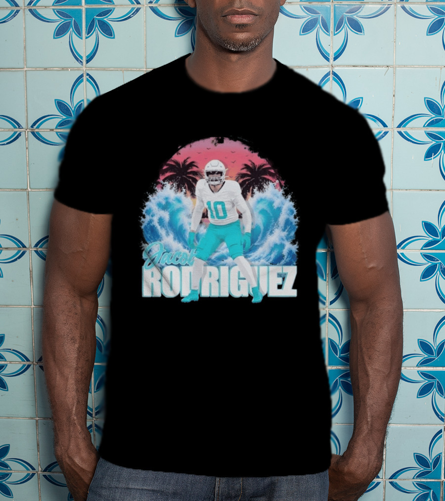 Jacob Rodriguez Miami Dolphins Tidal Wave Football Player Tropical T-Shirt