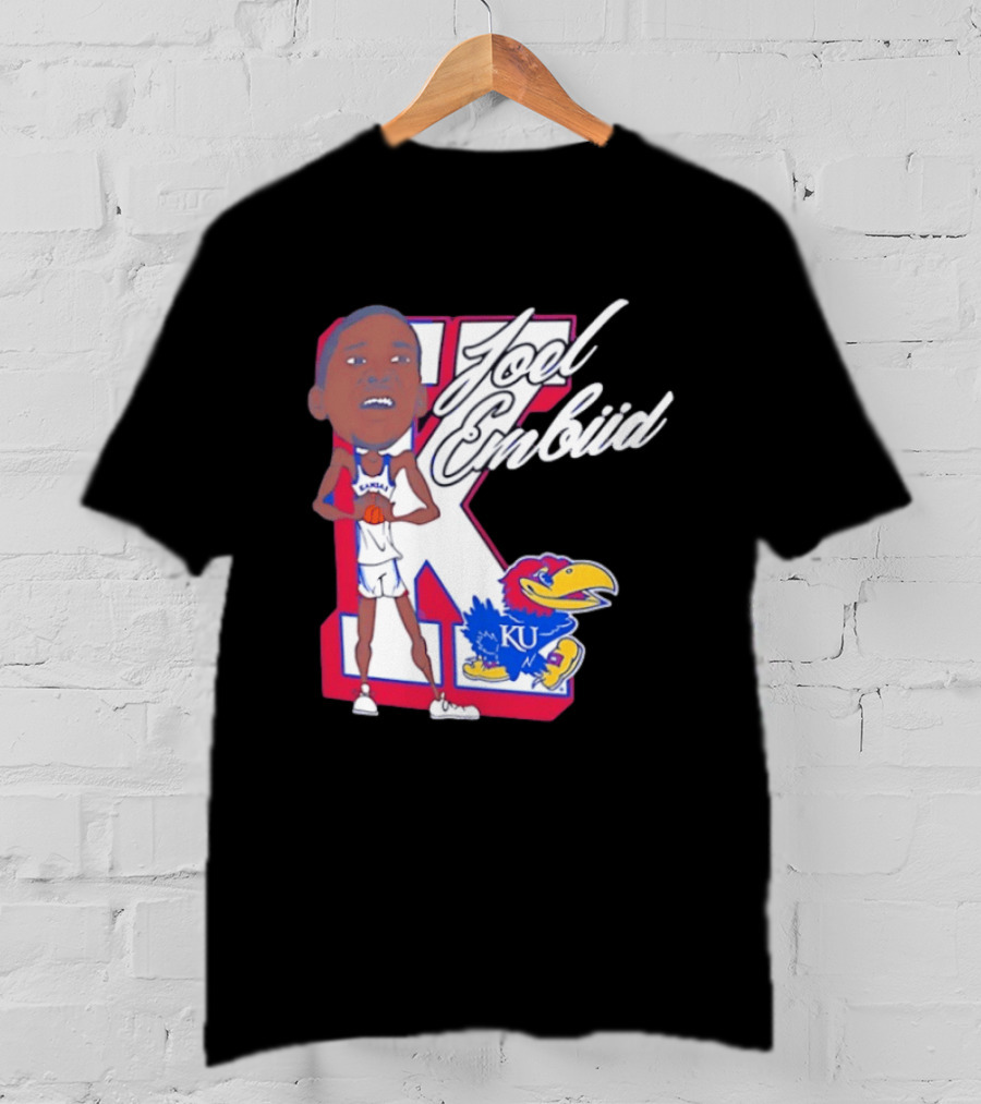Joel Embiid Kansas Jayhawks KU Cartoon Bobblehead T-Shirt