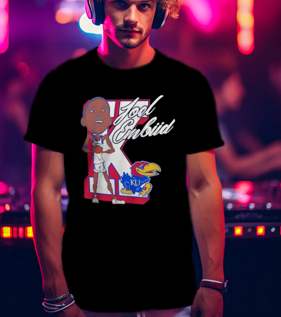 Joel Embiid Kansas Jayhawks KU Cartoon Bobblehead T-Shirt