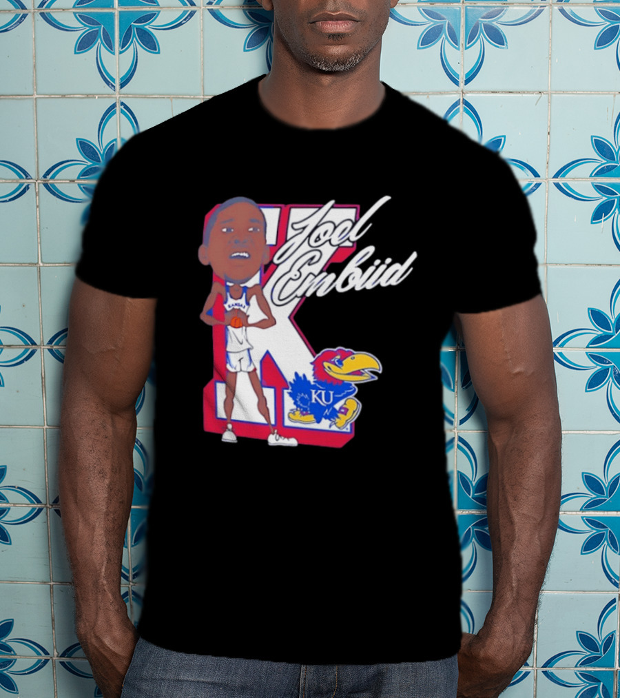 Joel Embiid Kansas Jayhawks KU Cartoon Bobblehead T-Shirt