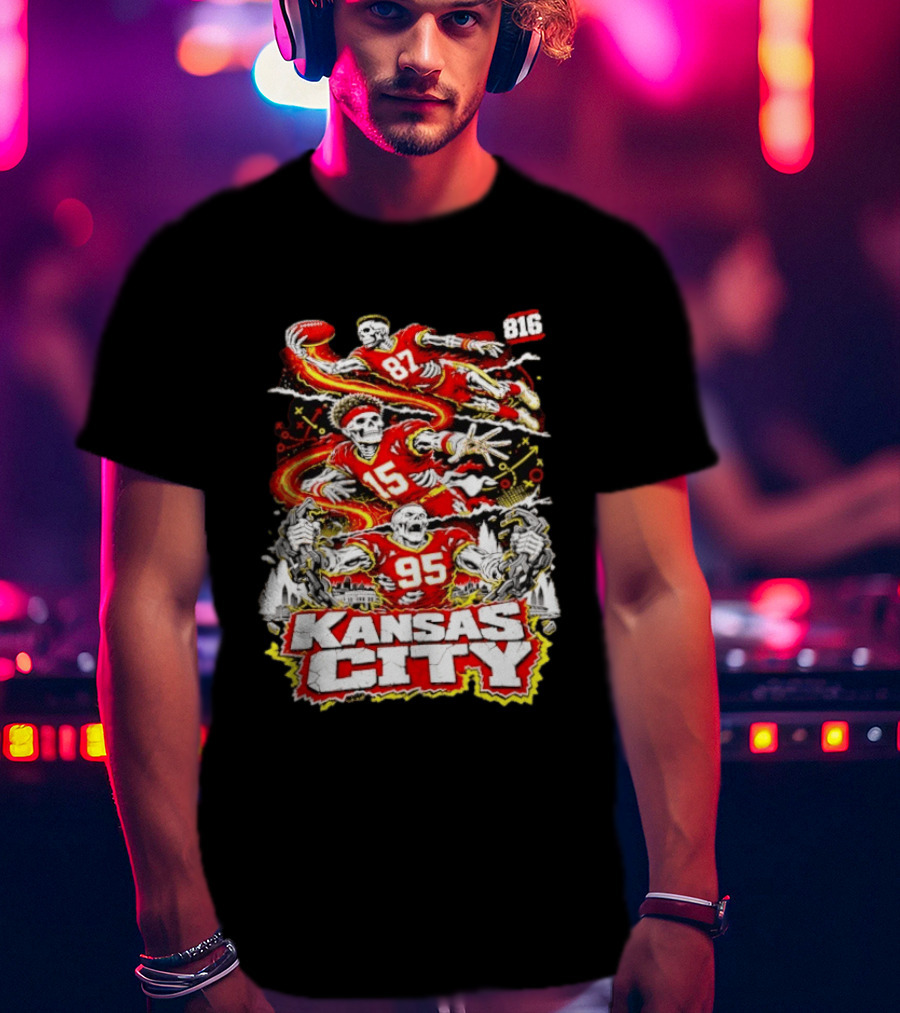 Kansas City Chiefs Skeleton Players Halloween 87 95 15 816 T-Shirt