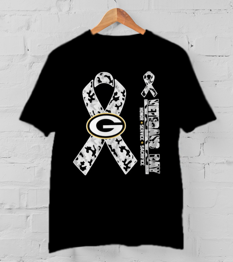 Green Bay Packers Veterans Day 2026 Honor Service Sacrifice G Camo Ribbon T-Shirt