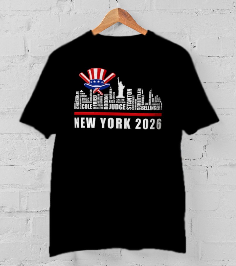 New York 2026 Yankees Baseball Skyline Statue Liberty Judge Rizzo Cabrera Torres T-Shirt