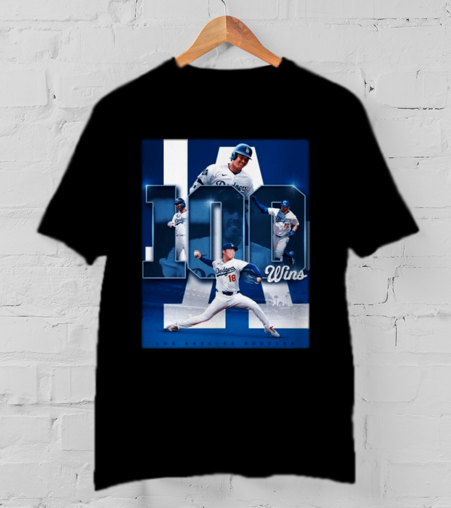 Original MLB Los Angeles Dodgers 100 Wins Player Celebration Victory T-Shirt