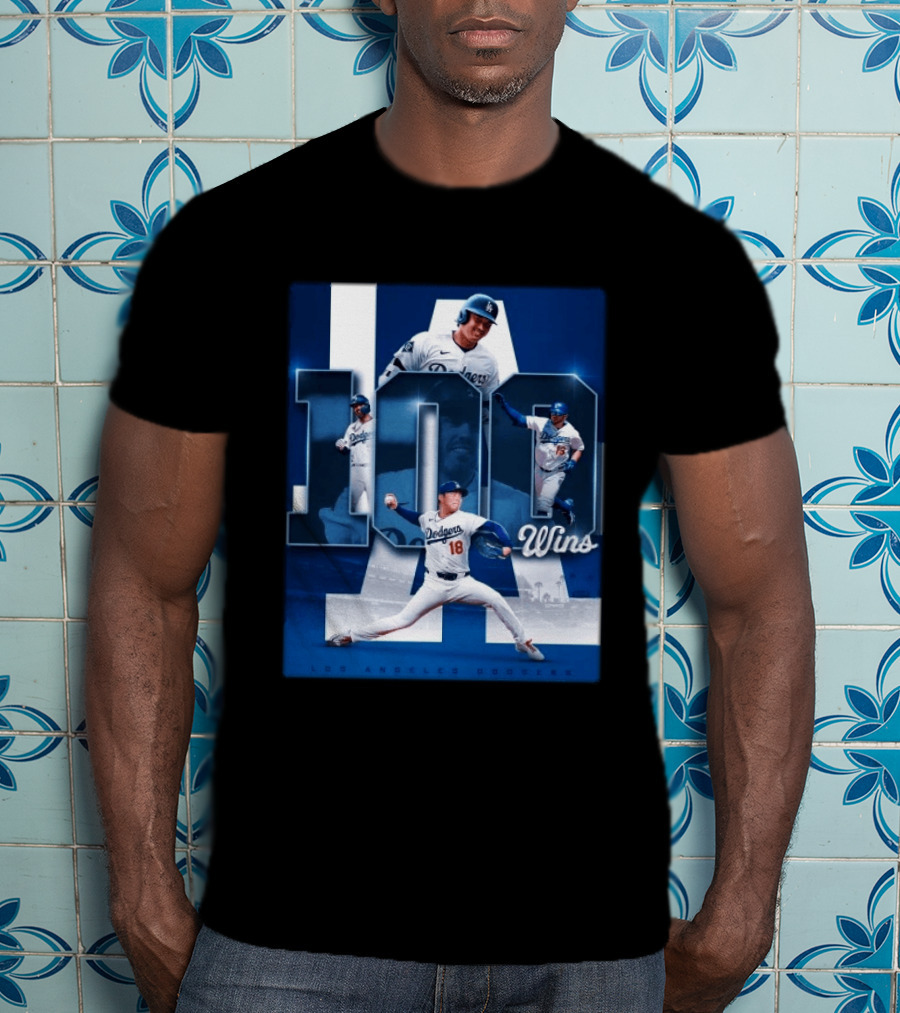 Original MLB Los Angeles Dodgers 100 Wins Player Celebration Victory T-Shirt