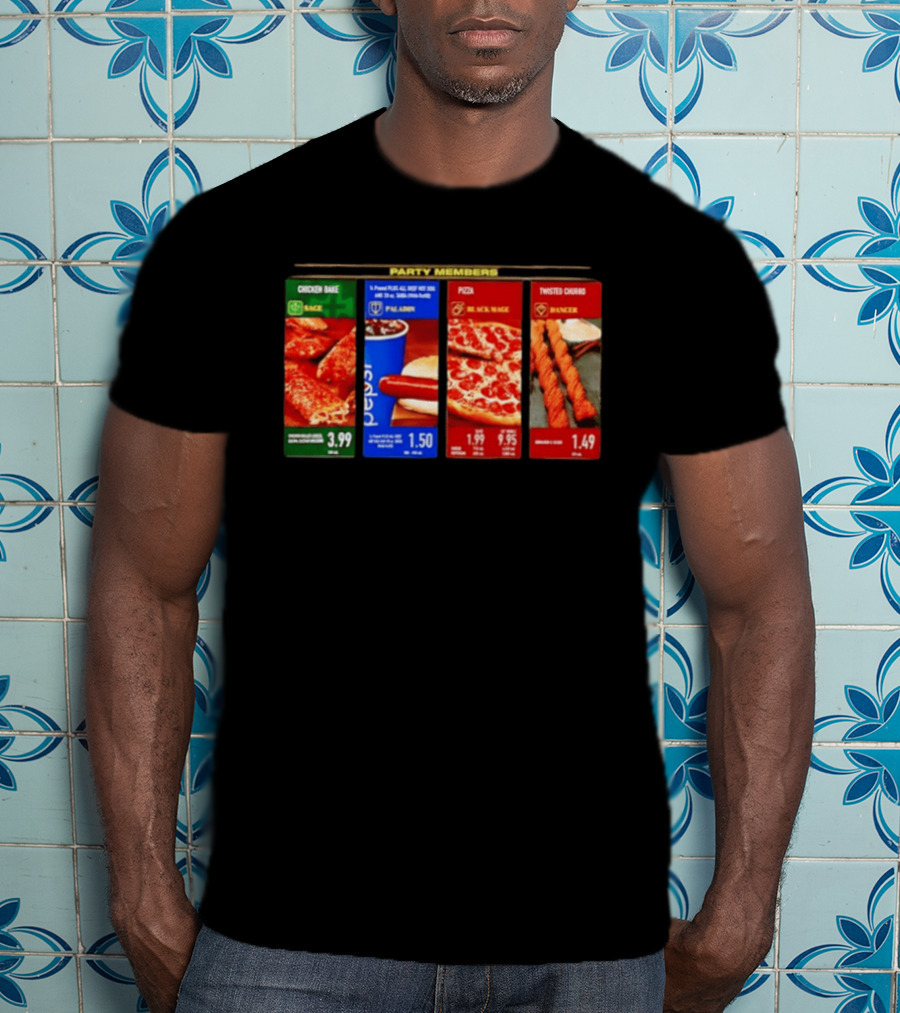 Party Members Menu Chicken Bake Sage Paladin Beverage Hot Dog Black Mage Pepperoni Pizza Dancer Twisted Churro T-Shirt