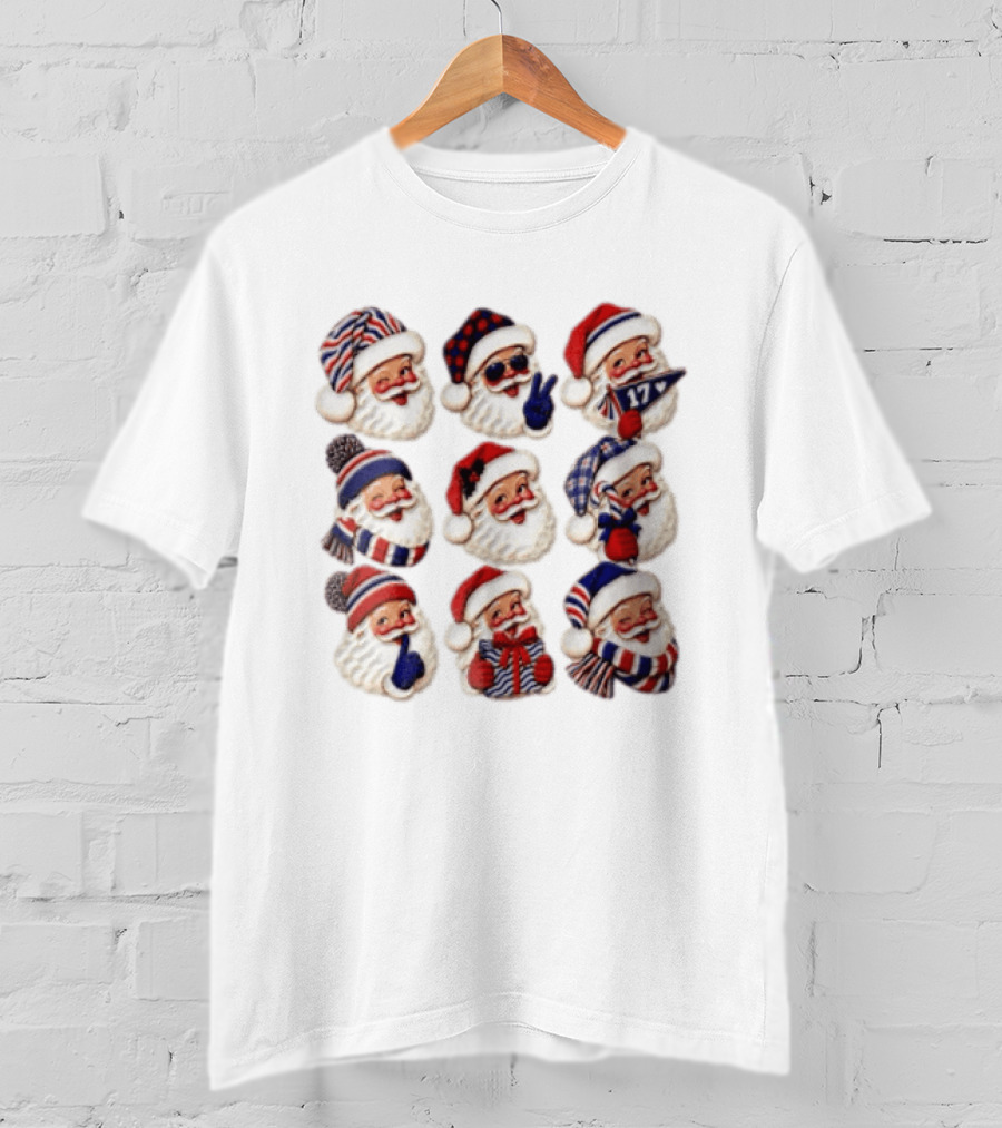 Buffalo Christmas Santas In Holiday Hats And Scarves With 17 Banner T-Shirt
