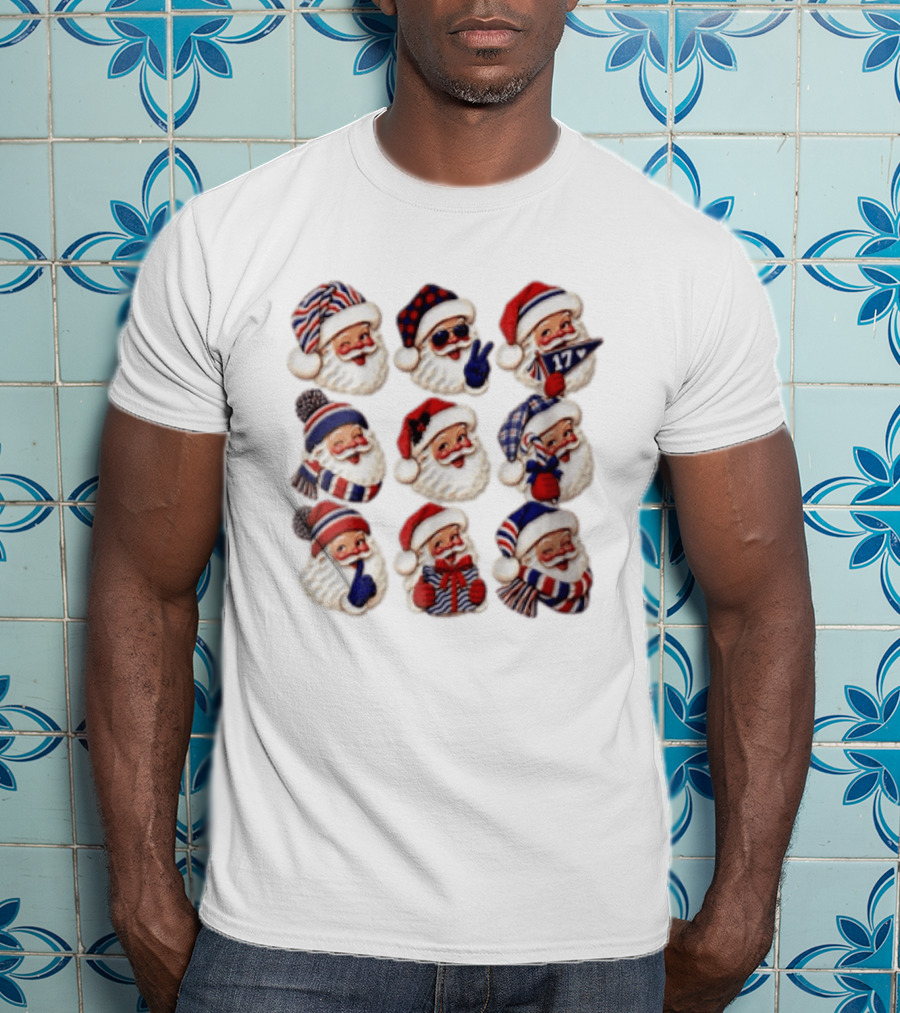 Buffalo Christmas Santas In Holiday Hats And Scarves With 17 Banner T-Shirt