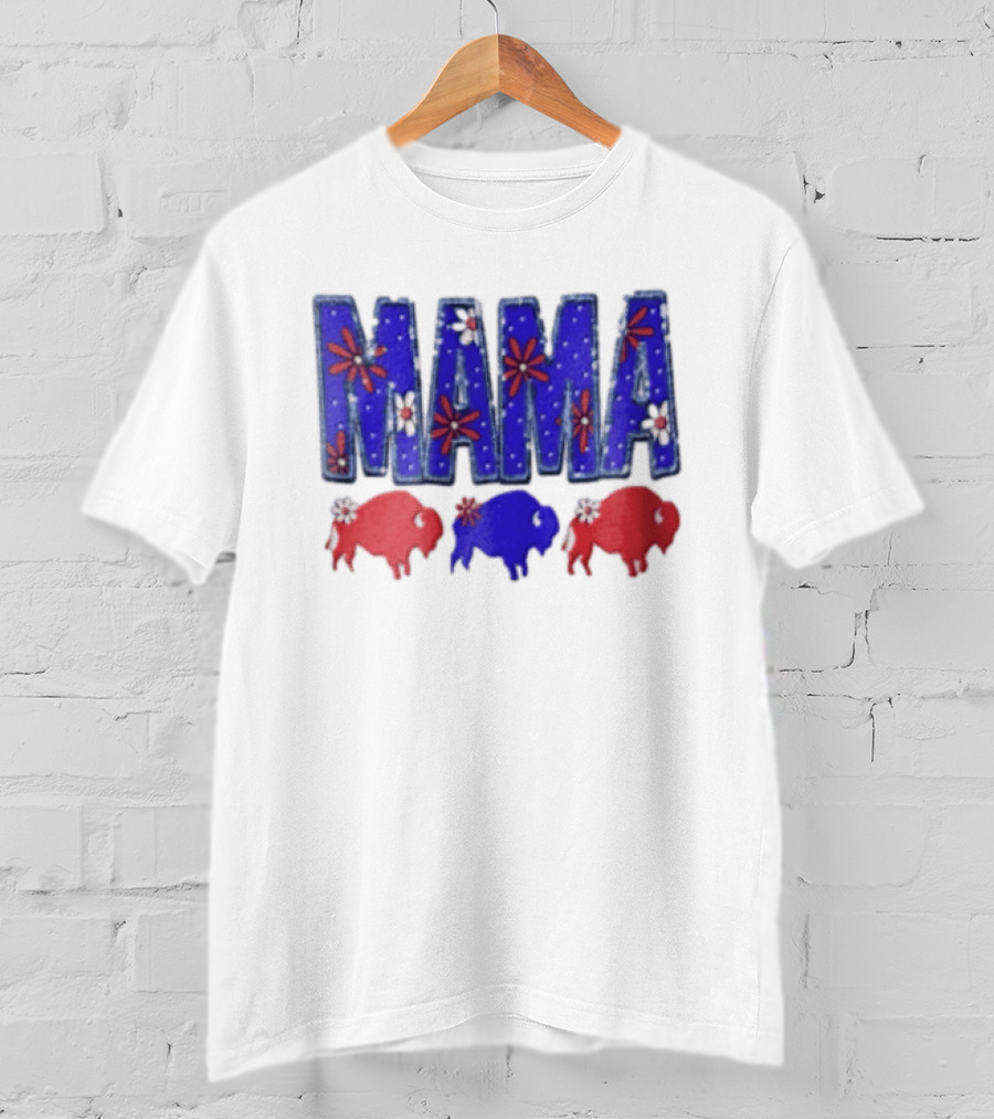 MAMA Buffalo Red White And Blue Floral T-Shirt