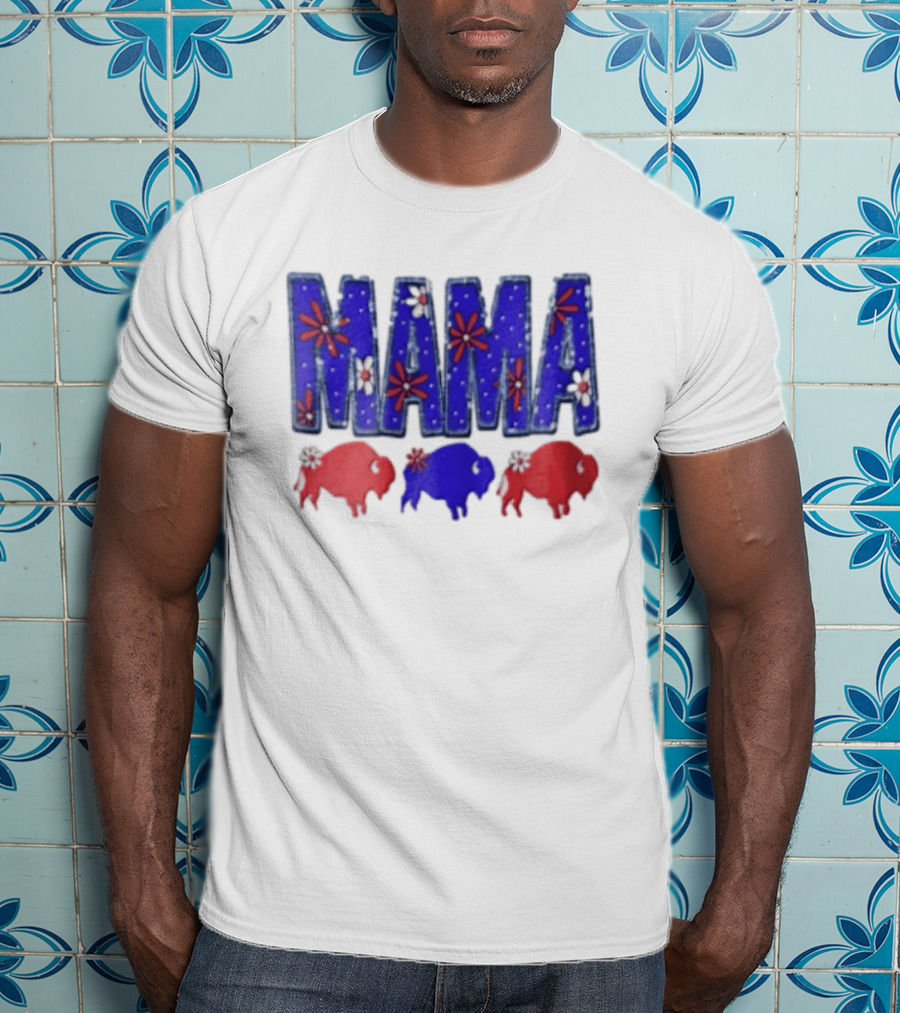 MAMA Buffalo Red White And Blue Floral T-Shirt