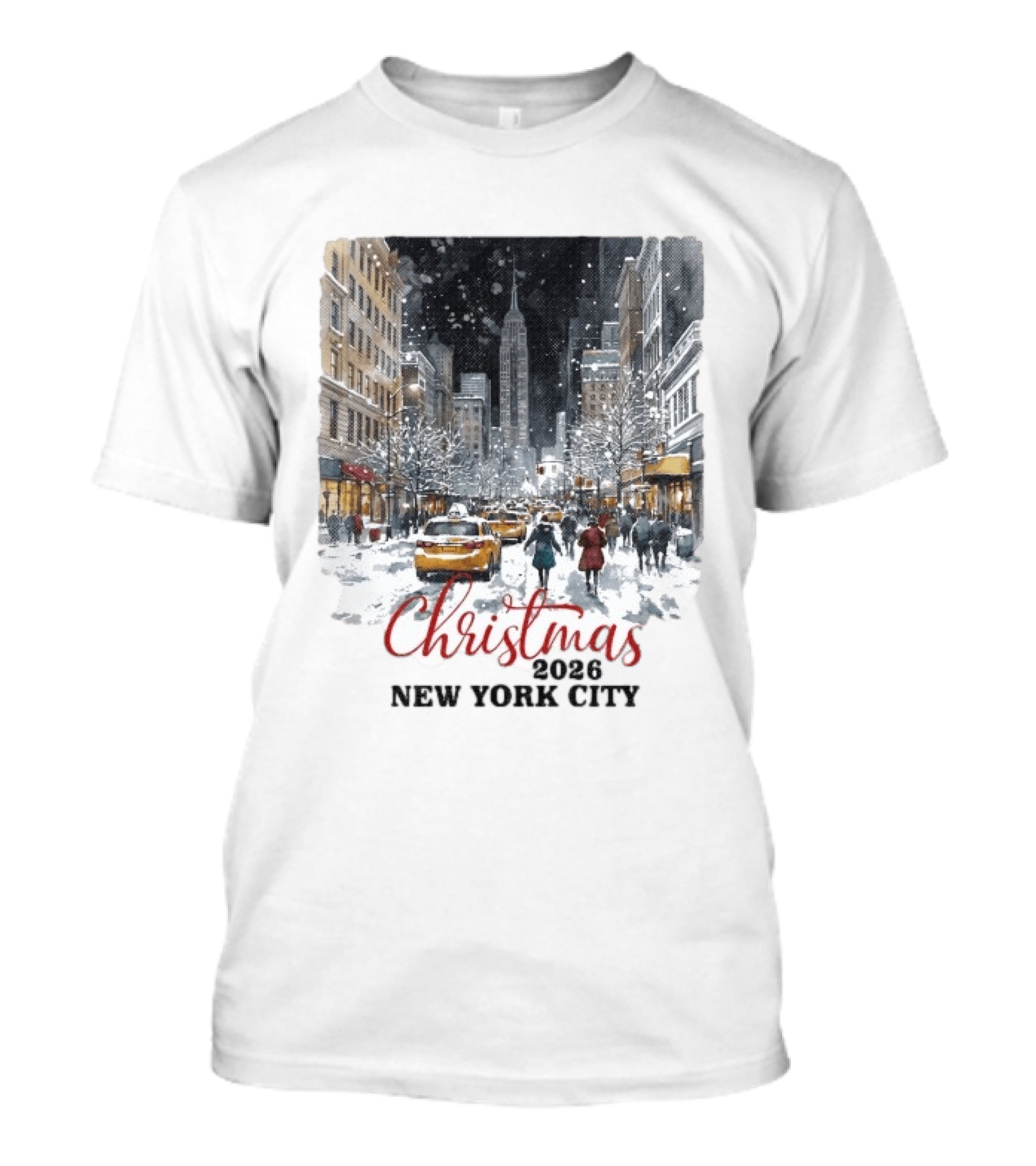 Christmas 2026 New York City Empire State Building Snow Scene T-Shirt