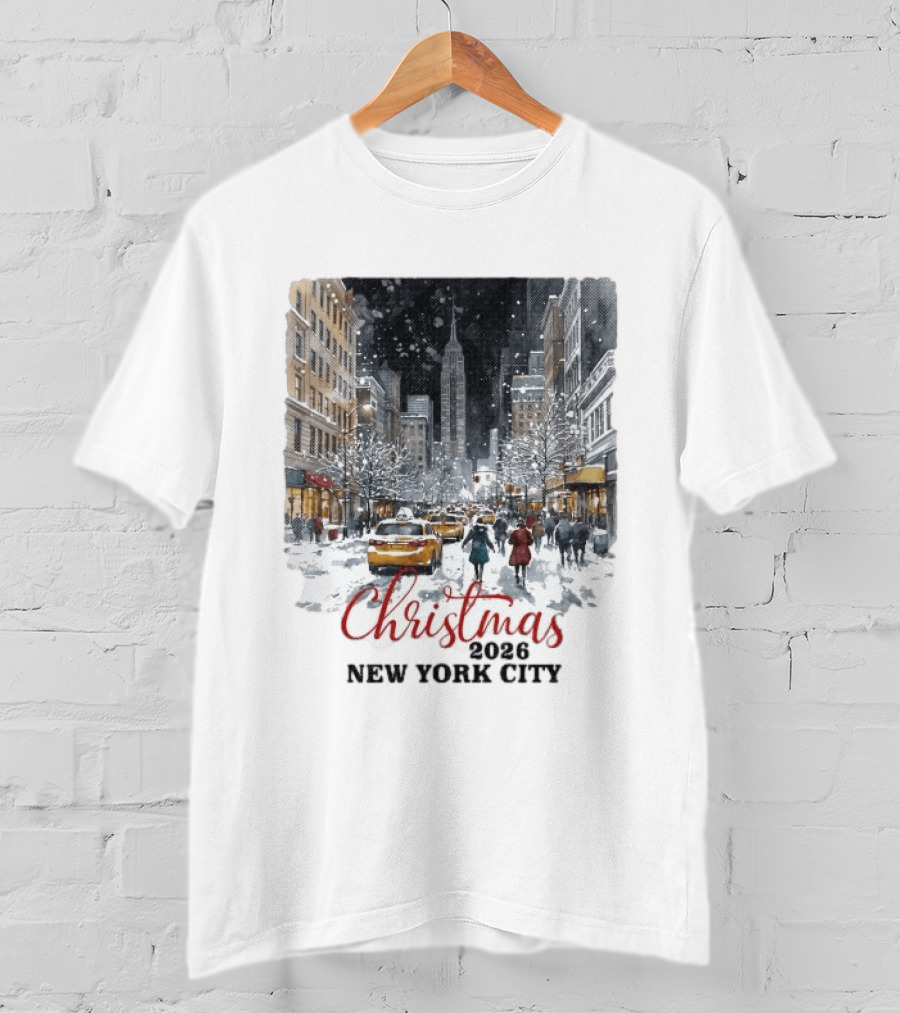 Christmas 2026 New York City Empire State Building Snow Scene T-Shirt