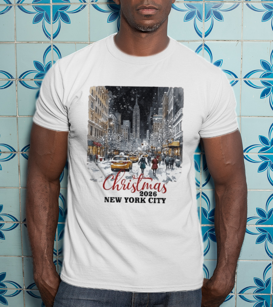 Christmas 2026 New York City Empire State Building Snow Scene T-Shirt