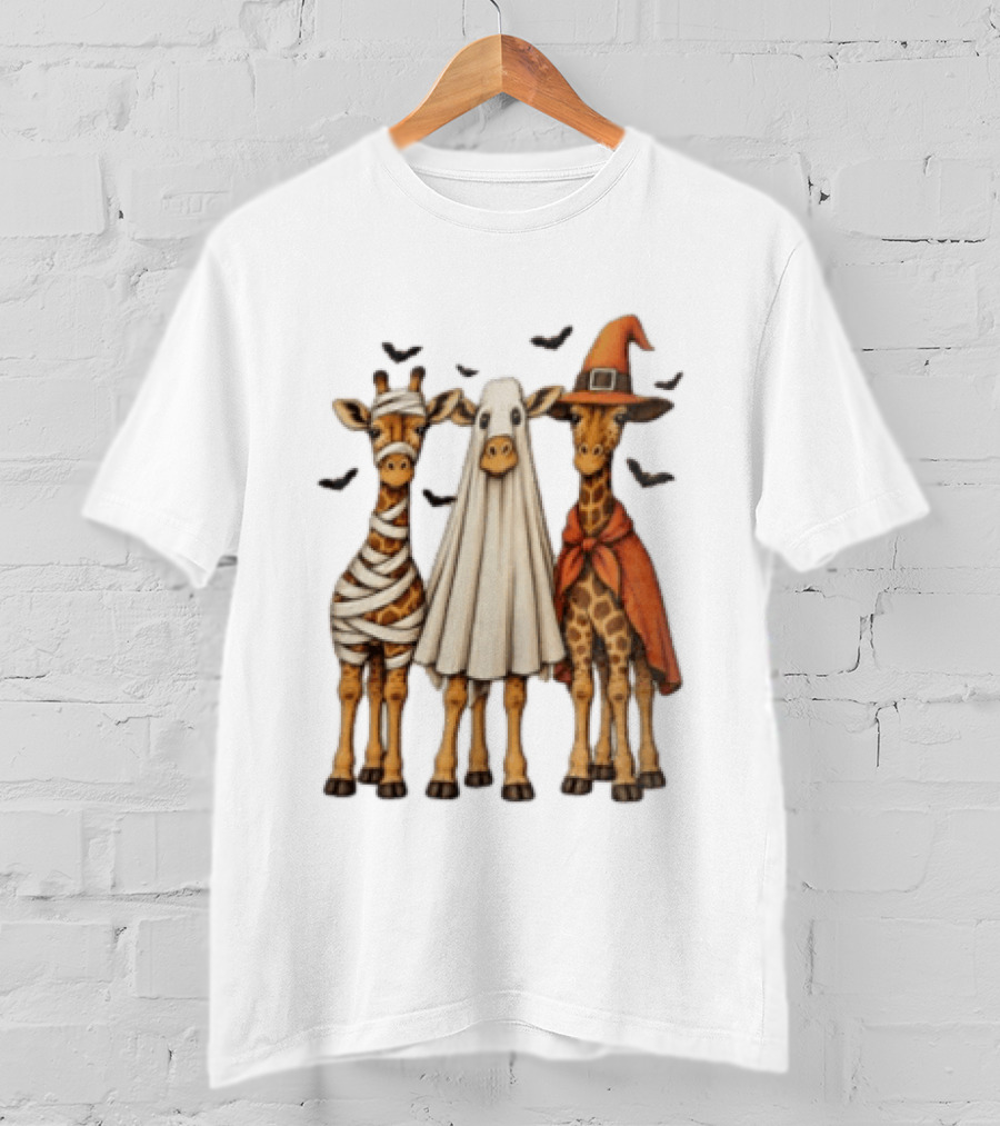 Giraffe Costume Halloween Mummy Ghost Witch Trio T-Shirt
