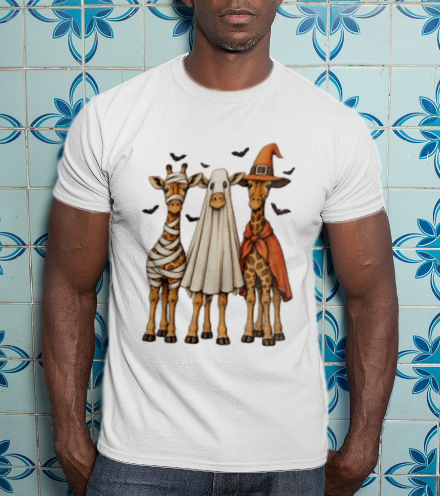 Giraffe Costume Halloween Mummy Ghost Witch Trio T-Shirt