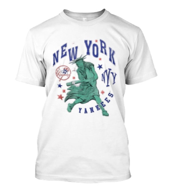 New York Yankees NYY Statue Of Liberty Swinging Baseball Bat MLB Red Stars T-Shirt