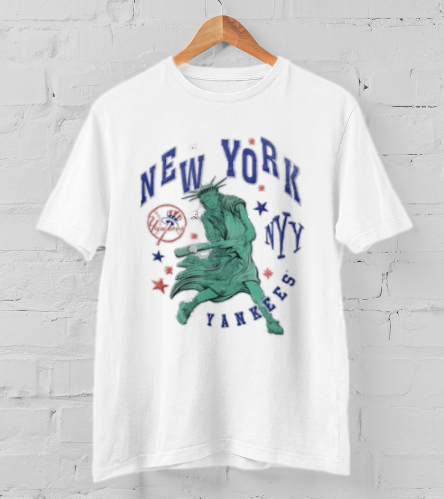 New York Yankees NYY Statue Of Liberty Swinging Baseball Bat MLB Red Stars T-Shirt