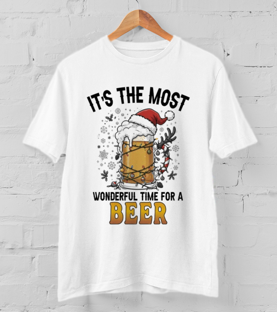 It's The Most Wonderful Time For A Beer Christmas Santa Hat Festive Cheers T-Shirt