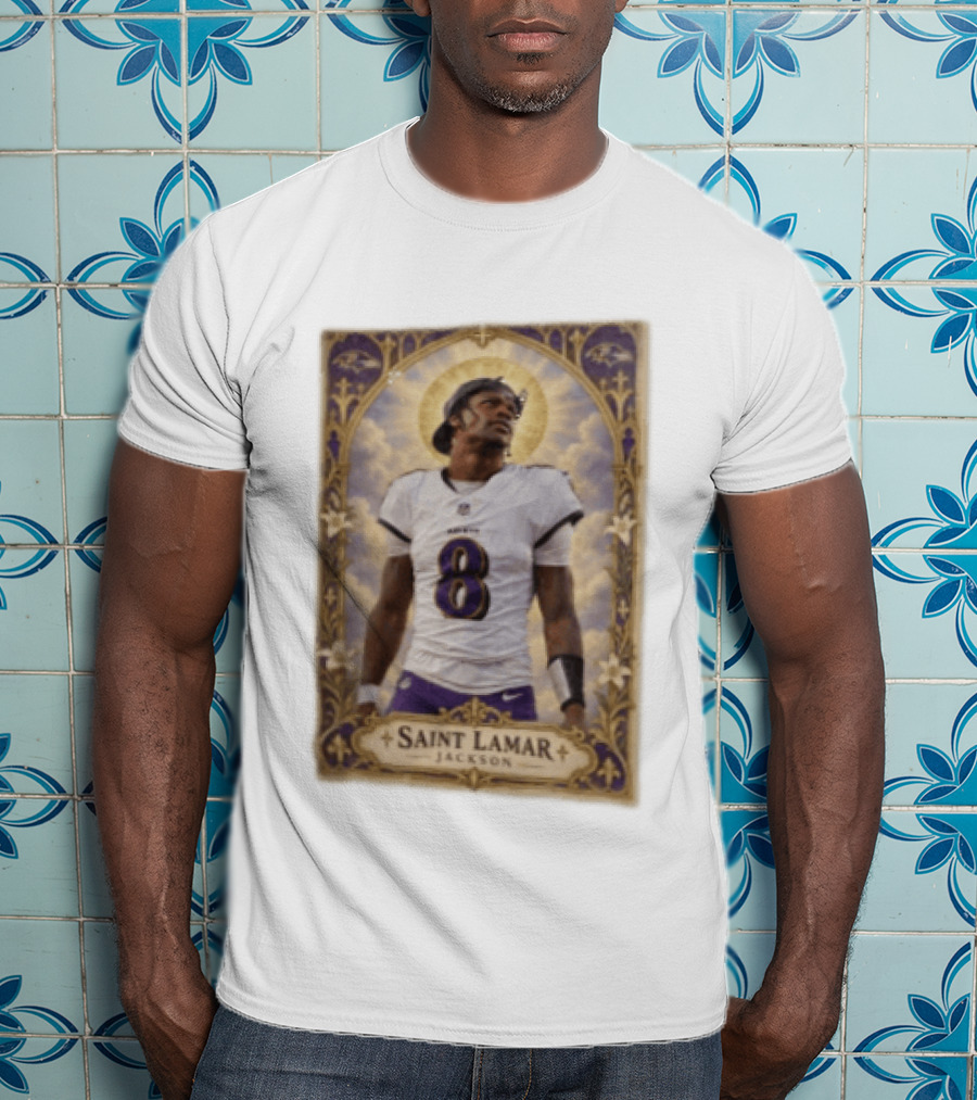 Saint Lamar Jackson Baltimore Ravens 8 Football Jersey Halo T-Shirt