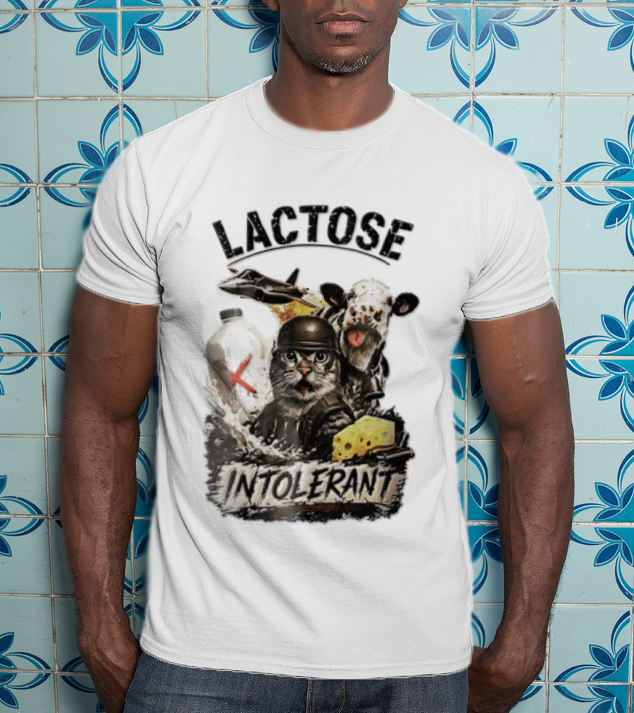 Lactose Intolerant Cat Soldier Cow Milk Cheese Jet T-Shirt