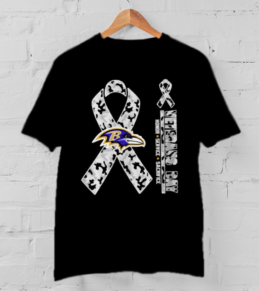 Baltimore Ravens Veterans Day 2026 Honor Service Sacrifice Camouflage Ribbon T-Shirt